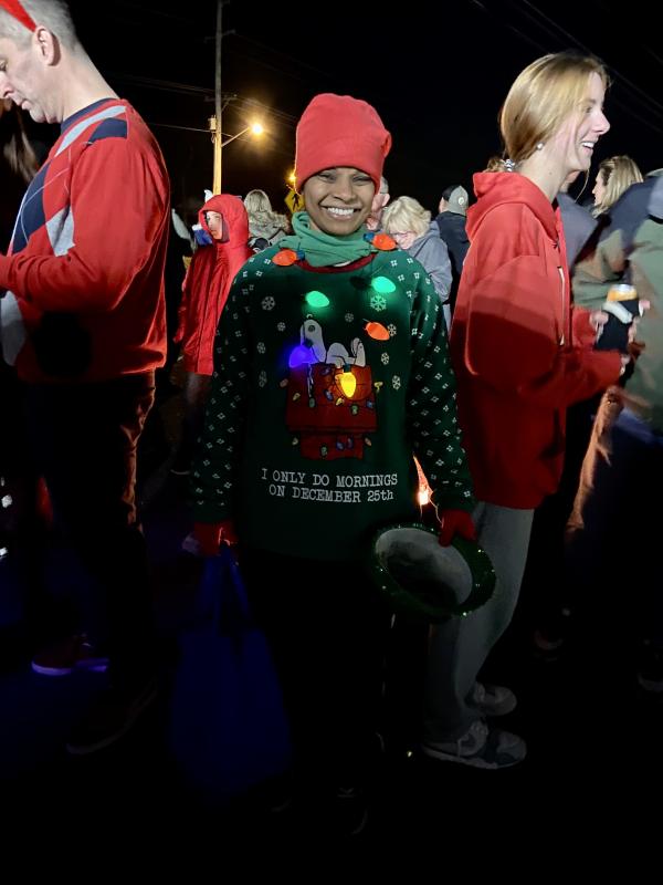 Karly Pascuzzi sparkles as she waits for Santa to arrive.